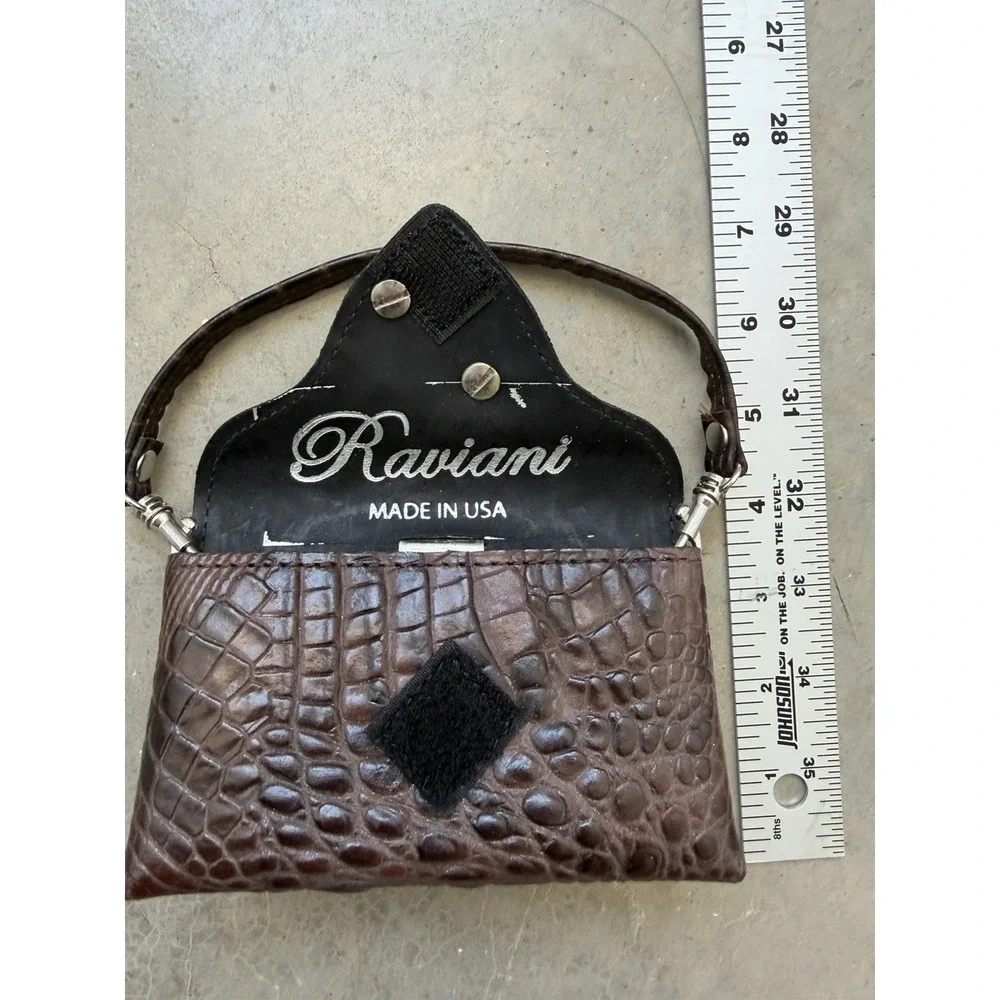 Raviani Made USA Brown Croc Embossed Leather Rhinestone Wristlet Belt Pouch